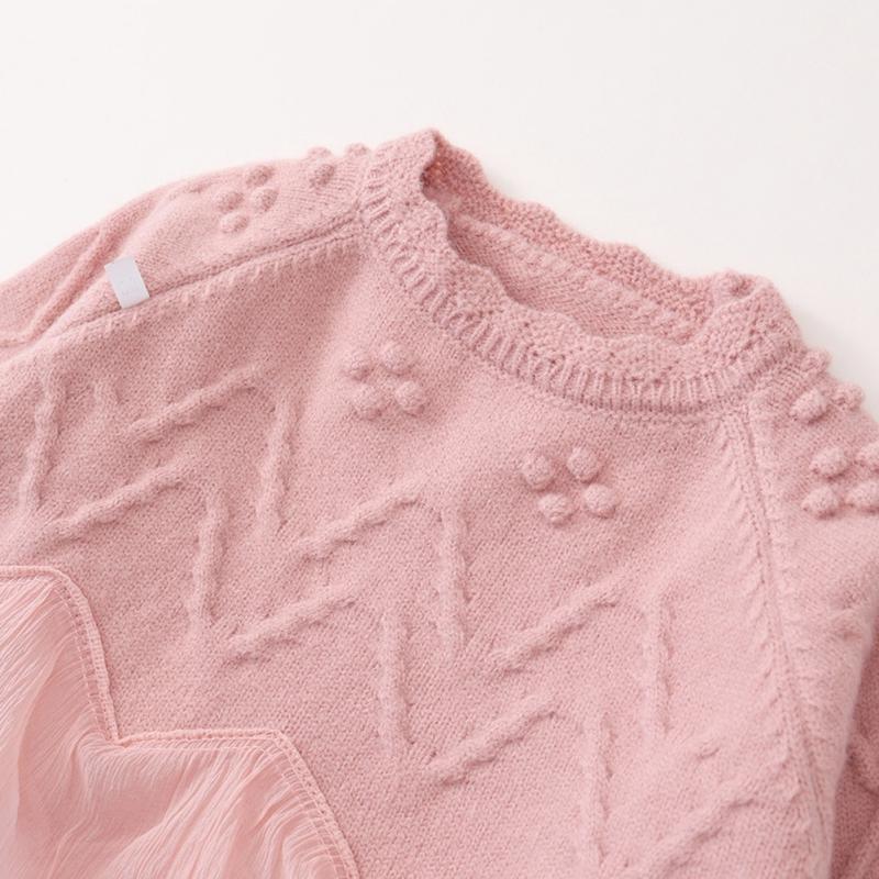 Suéter de Punto para Niñas Jersey Infantil Top de Princesa con Patrón Elegante y Diseño de Encaje
