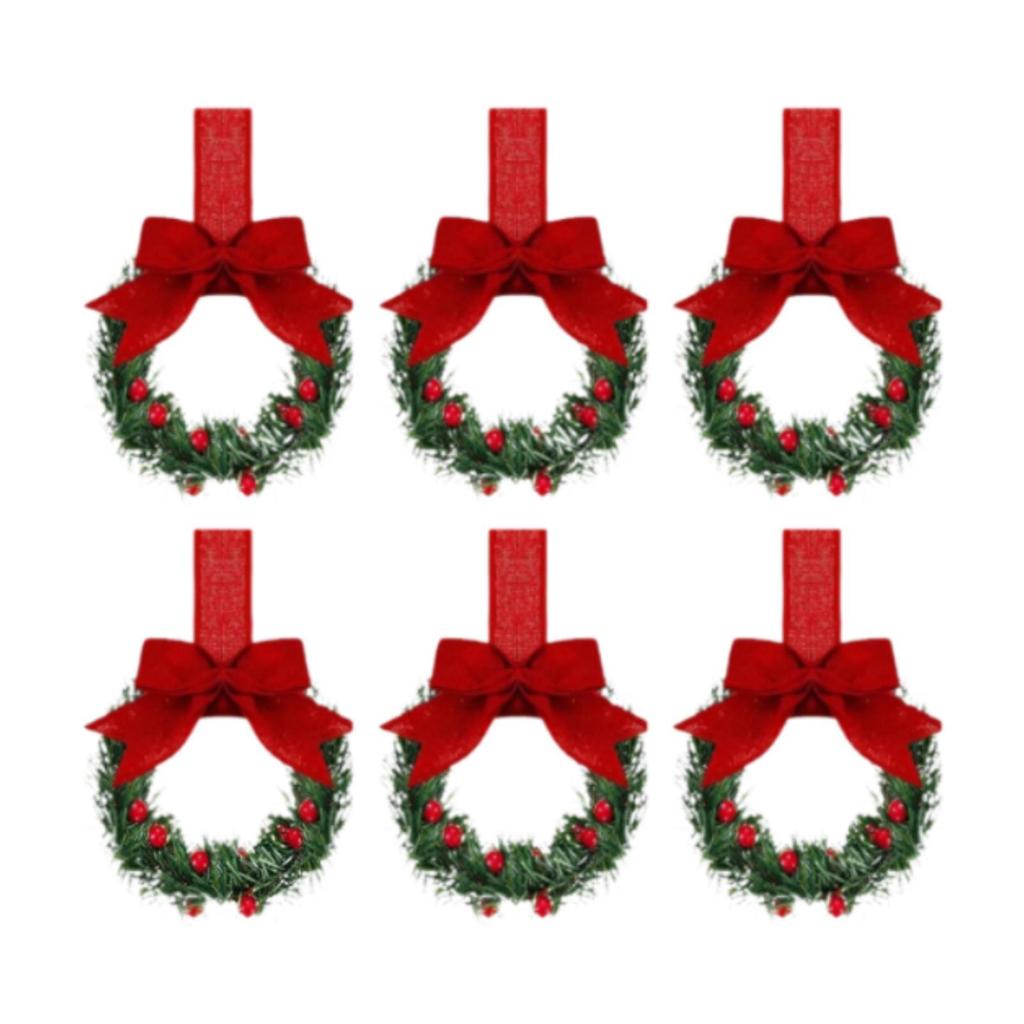 6Pcs Artificial Wreath Door Indoor Christmas Cabinet Wreaths Hanging Wreath Garlands for Diner Decoration Porch Window Wedding