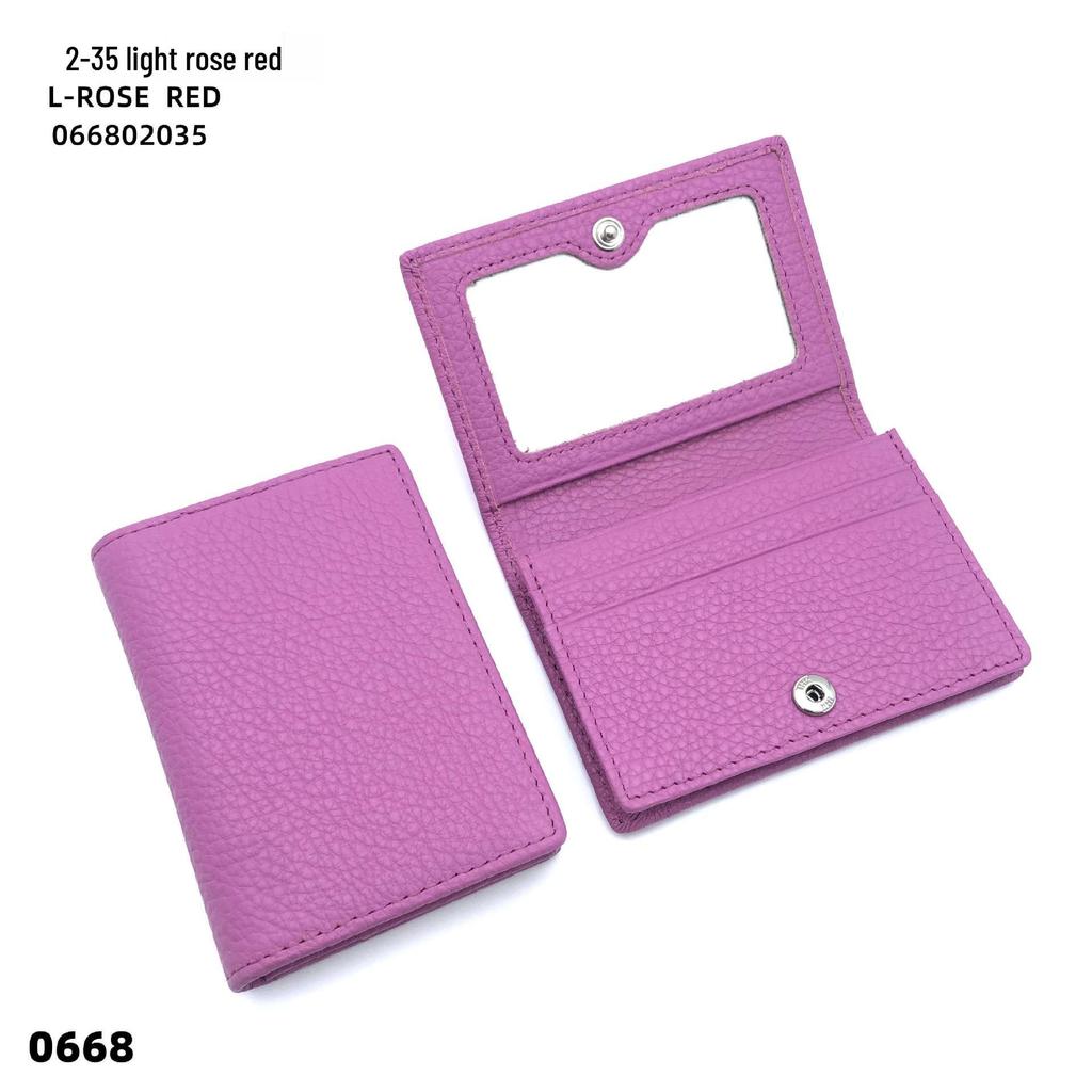 Premium Leather Card Holder: Unisex Cowhide Business Case with Mirror Window, Snap Closure & Coin Purse.