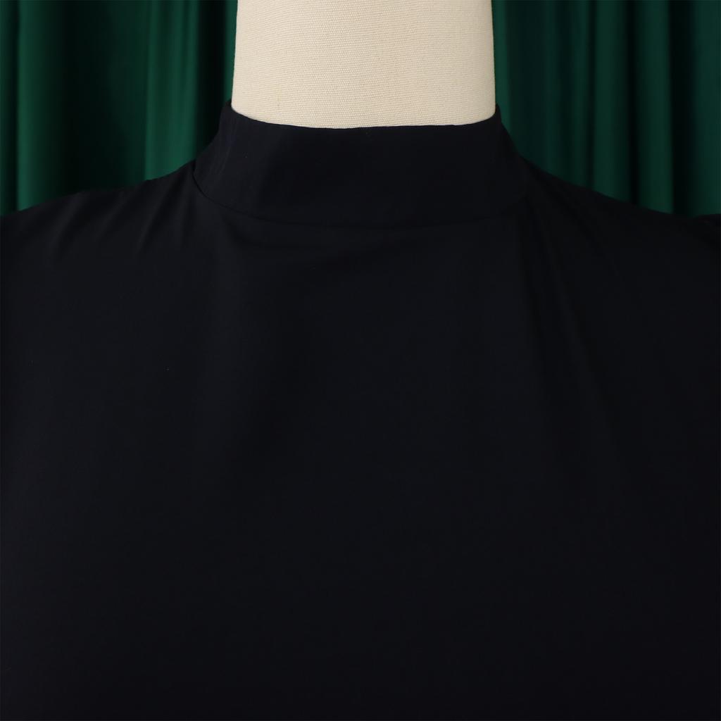 YYFS Moda damă primăvară toamnă imprimeu culoare uni cu mâneci lungi pe jumătate cu gât rotic cu talie înaltă rochii casual