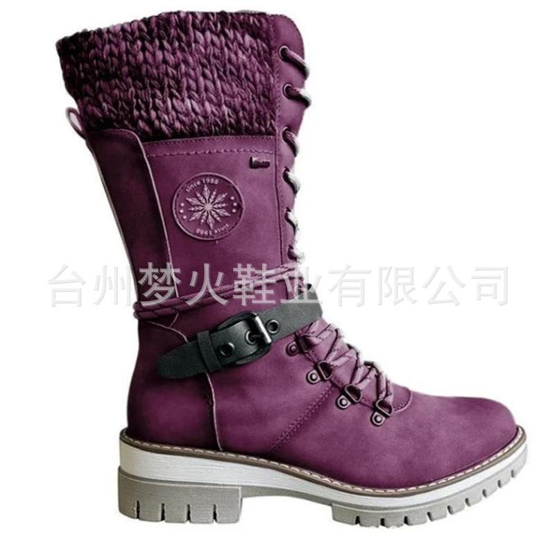 Autumn and winter women's high-top long tube belt buckle wool mouth lace-up Martin boots boots