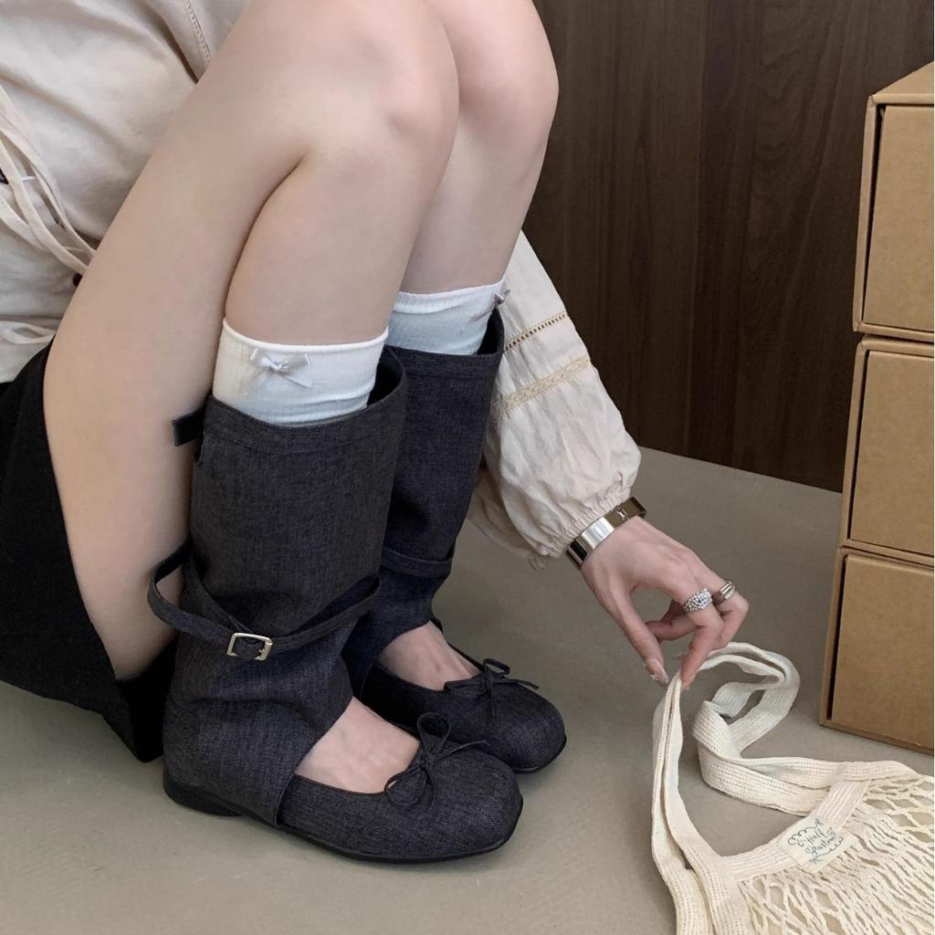 Korean niche pleated stacked pants tube cool boots women's summer thin hollow breathable ballet style high-top cowboy short boots