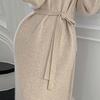 Women's Turtleneck Sweater Midi Dress Button High Neck Long Sleeve Dress Fall Ribbed Knit Long Dress with Belt