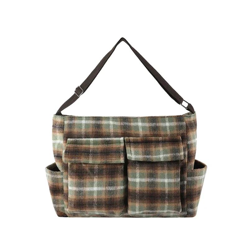 Women's Checkered Wool Shoulder Bag Colorful Large Capacity Casual Bag Fashion  Bags