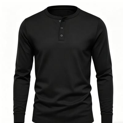 Halbformelles Henley-Langarmshirt für Herren! Schmal geschnittenes Stretch-Freizeittop mit drei Knöpfen, vielseitiges Baselayer für den Weg zur Arbeit im Frühling/Herbst
