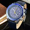 SEIKO Herren Quarz Chronograph Uhr Edelstahl / Lederarmband Tachymeterlünette Leuchtzeiger Datum Sport Business Herren Armbanduhr