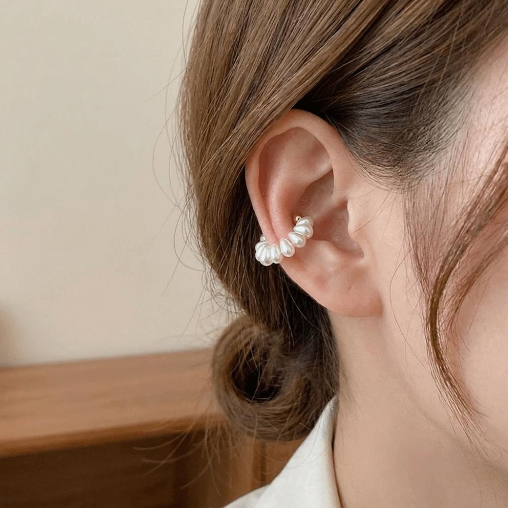 Metal C Shape Ear Cuff Imitation Pearl Gold Jewelry Simple Ear Buckle Party