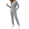 Women's Ribbed Knit Outfits 2 Piece Long Sleeve Pajama Set Fall Casual Sweatshirt And Joggers Lounge Set
