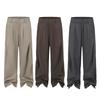 Japanese Retro Pleated Loose Wide Leg Trousers Unisex Casual Pants With Pocket Detail