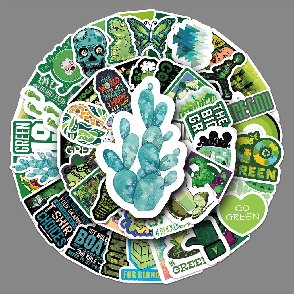 67 Green Small Fresh Graffiti Suitcase Waterproof Self-adhesive Cartoon Bicycle Car Decoration Stickers