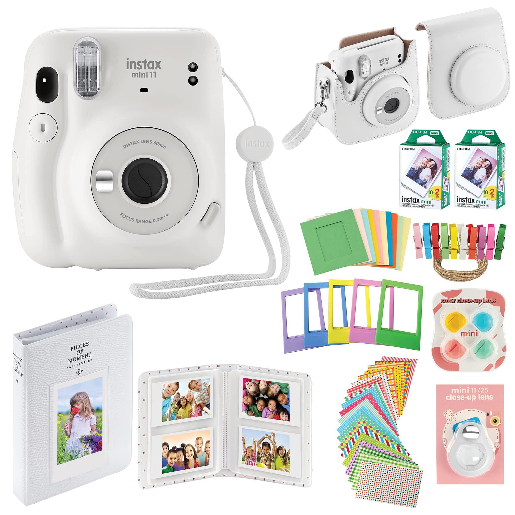 

Fujifilm Instax Mini 11 Instant Camera with Case, 40 Fujifilm Decorative Stickers, Frames, Photo Albums, etc. Accessory Kit (Ice White)