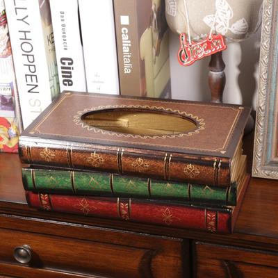 Vintage Wooden Paper Storage Box Simulation Book Shape Tissue Box Wood Graft Living Room Decoration