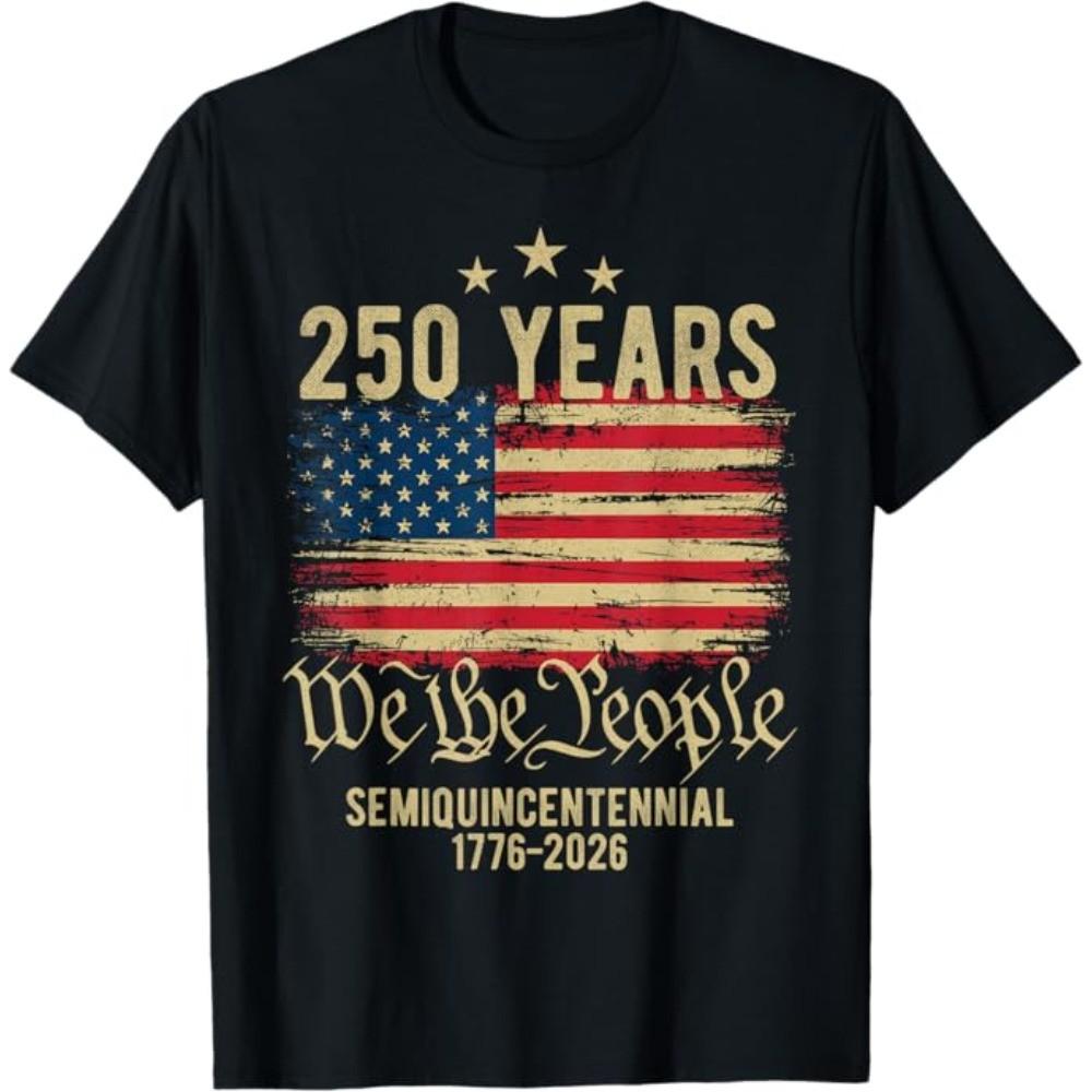 250 Years 1776-2026 Semiquincentennial We The People USA Flag Cotton T-Shirt Tee S разноцветный