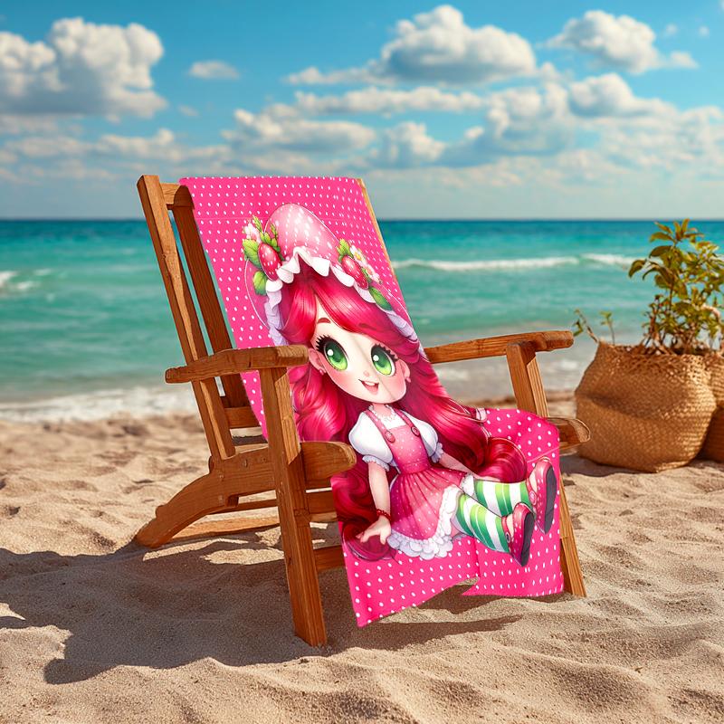 1pc Strawberry Princess6 Beach Towel, Comfortable and Thick, and Swimming/Bath/Picnic/Camping Towel, Suitable for Seaside Beaches