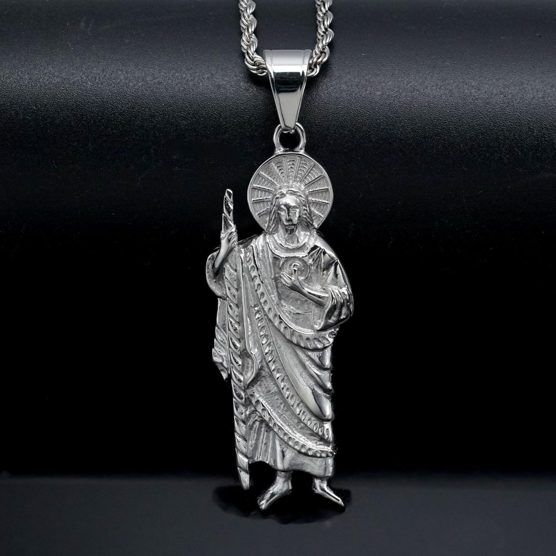 

Santa Muerte 316L Stainless Steel Pendants Necklace Making Genuine Gold Color San Judas Tadeo Jewelry Findings 60cm срібний