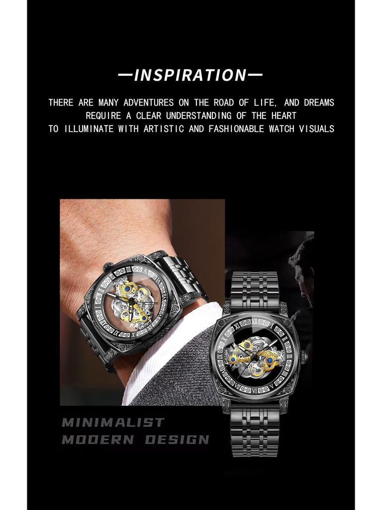 Binbang European & American Oversized Hollow Carved Men's Fashion Waterproof Casual Watch