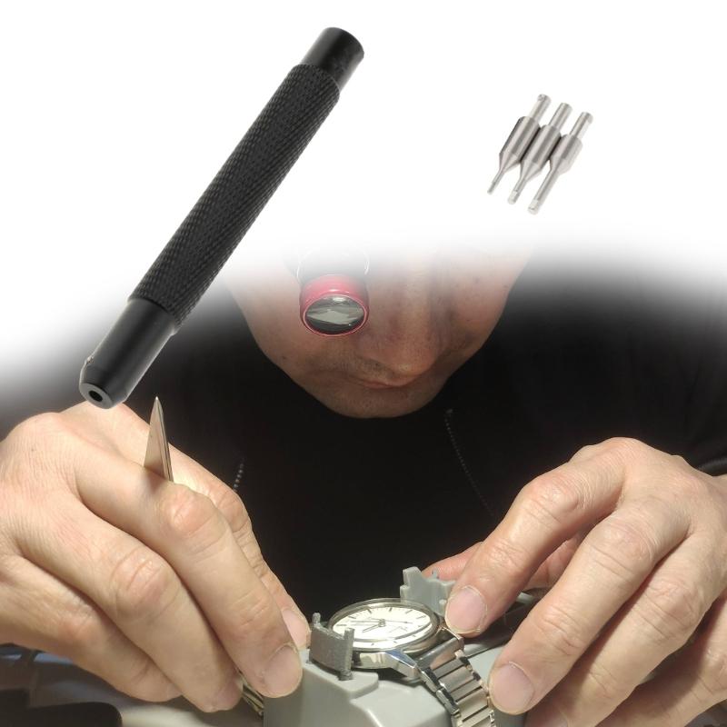 Heavy Duty Watch Crown Tube Insert Removal Tool Kit with 4 Interchangeable Head and Ergonomic Handle Watch Repair Tool