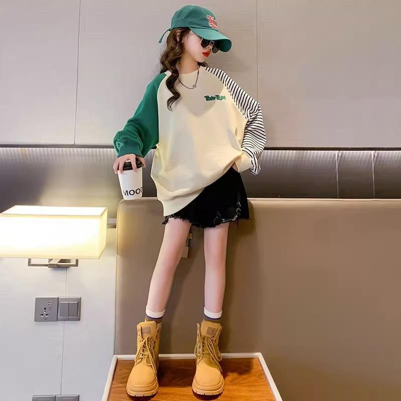 Girls Spring Autumn Fashionable Mid Length Hoodie Big Kids Casual Base Shirt Trendy Top