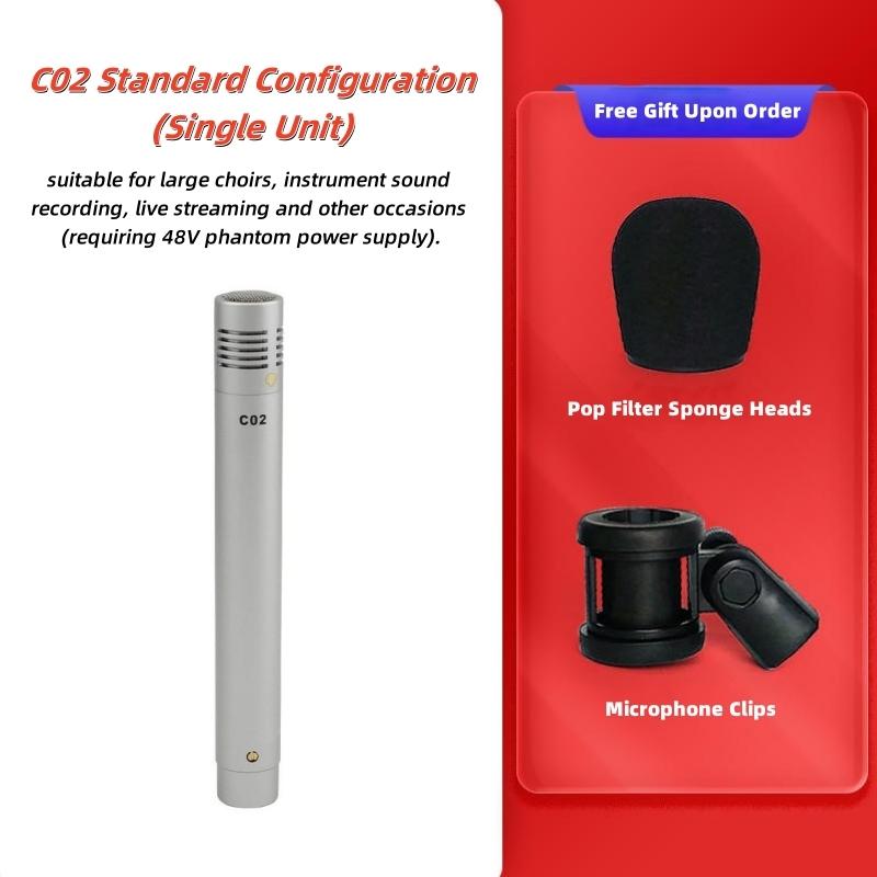 

C02 Condenser Small-Diaphragm Suspension Shockproof Clip Microphone Piano Mic Pencil Type Record Instrument Professional Mic Set 1 pc