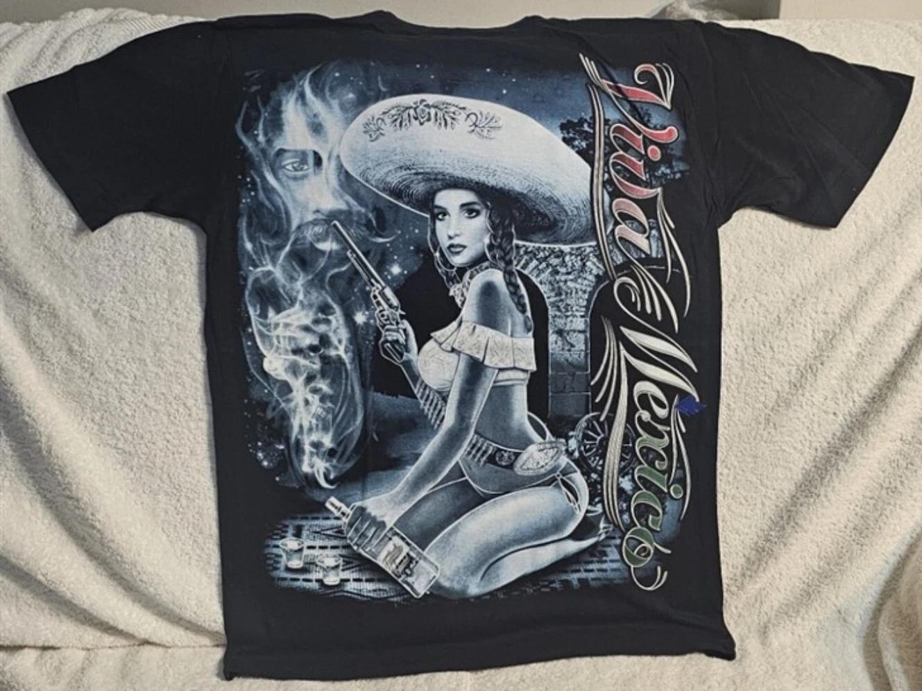 

EMILIANO ZAPATA SEXY LADY VIVA MEXICO GUN PISTOL BULLET TEQUILA T-shirt 3XL