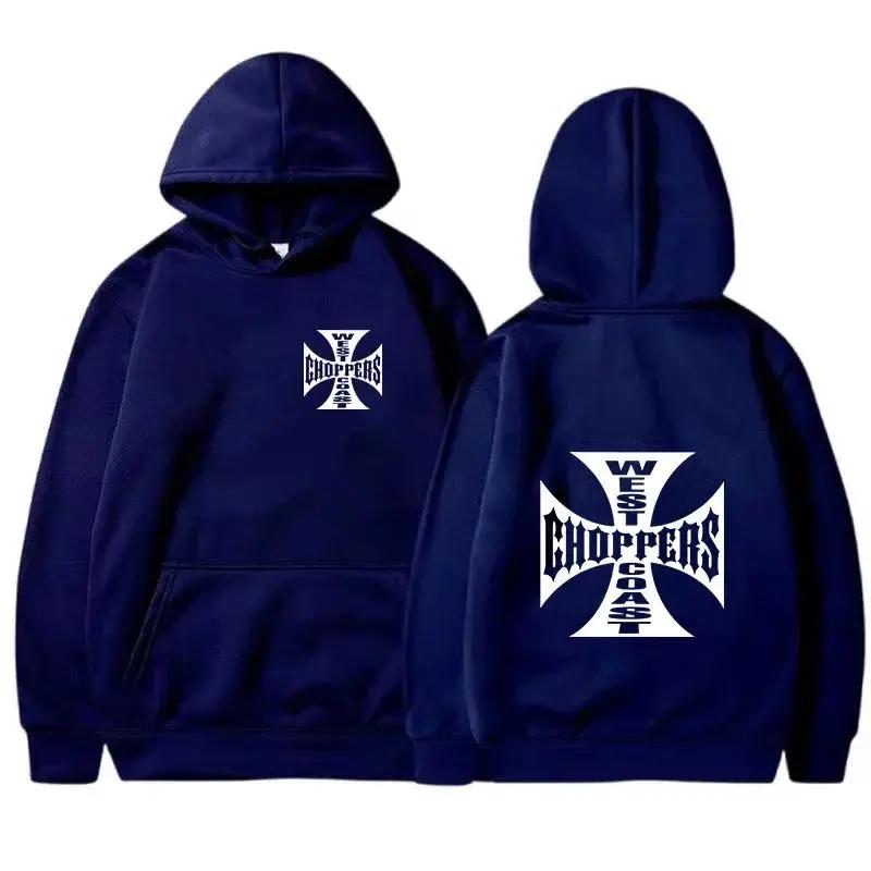 Men's and Women's Cotton Sweatshirts Plus Fleece West Coast Choppers Iron Cross Logo Hoodie Autumn and Winter Street Casual Wear