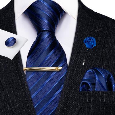 Striped Necktie Tie Bar Set for Men Jacquard Woven Silk Tie Pocket Square Cufflinks Set Barry.Wang