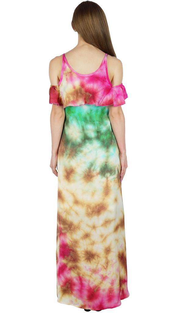 Bimba Women Chic Style Cold Shoulder Maxi Dress Tie Dye Holiday Resort