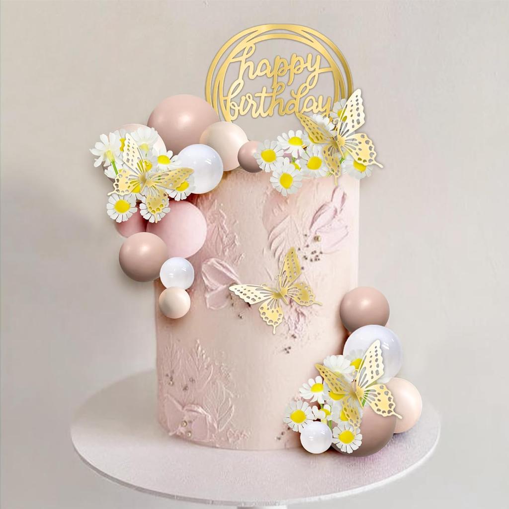 Ball Cake Topper Light Brown Boho Ball Cake Decorations For Wedding Baby Shower Birthday Daisy Flower Themed Party Supplies