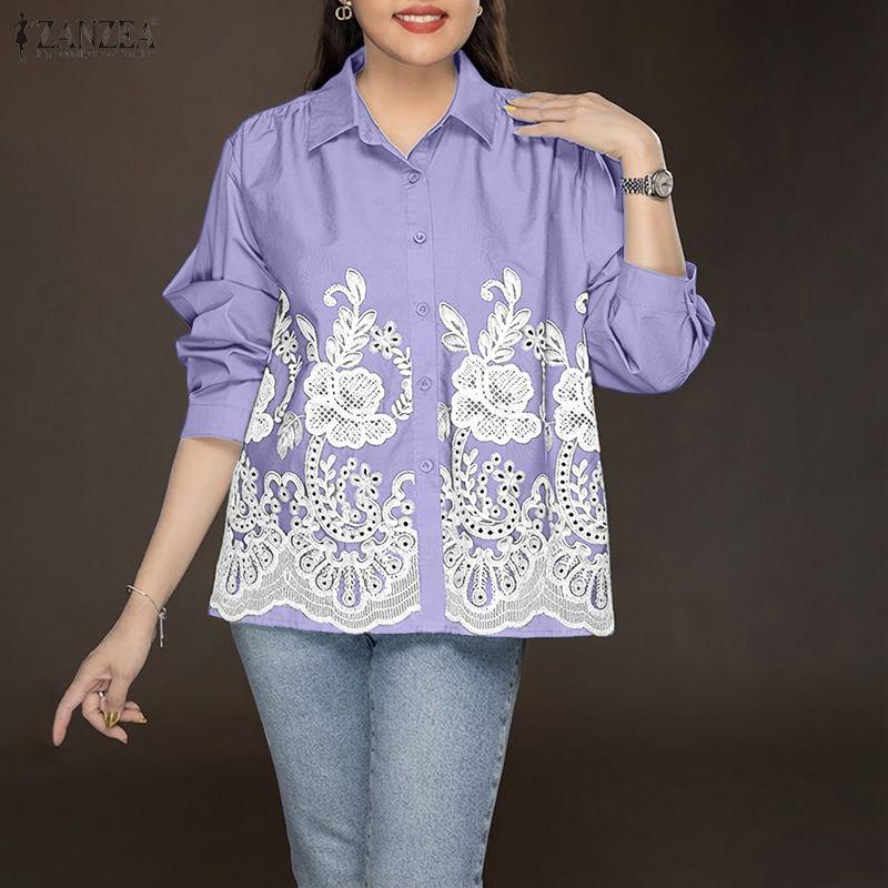 ZANZEA Chemisier ample imprimé décontracté à col rabattu et manches longues pour femmes