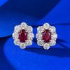 Lulu Tong S925 Silver Red Oval Corundum Stud Earrings - Daily Versatile Fashion Style