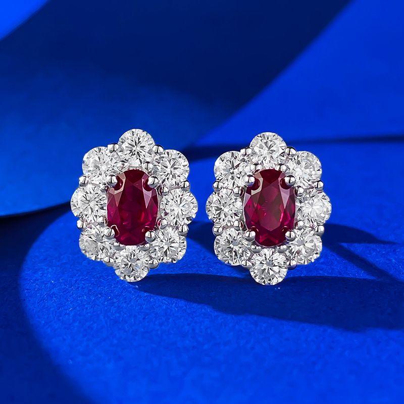 Lulu Tong S925 Silver Red Oval Corundum Stud Earrings - Daily Versatile Fashion Style