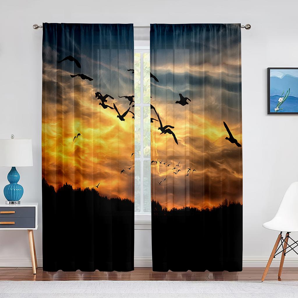 Vögel Fliegende Tiere Sonnenuntergang Himmel Transparente Vorhänge für Wohnzimmer Chiffon Voile Vorhang Schlafzimmer Küche Tüllvorhang Fenstervorhänge