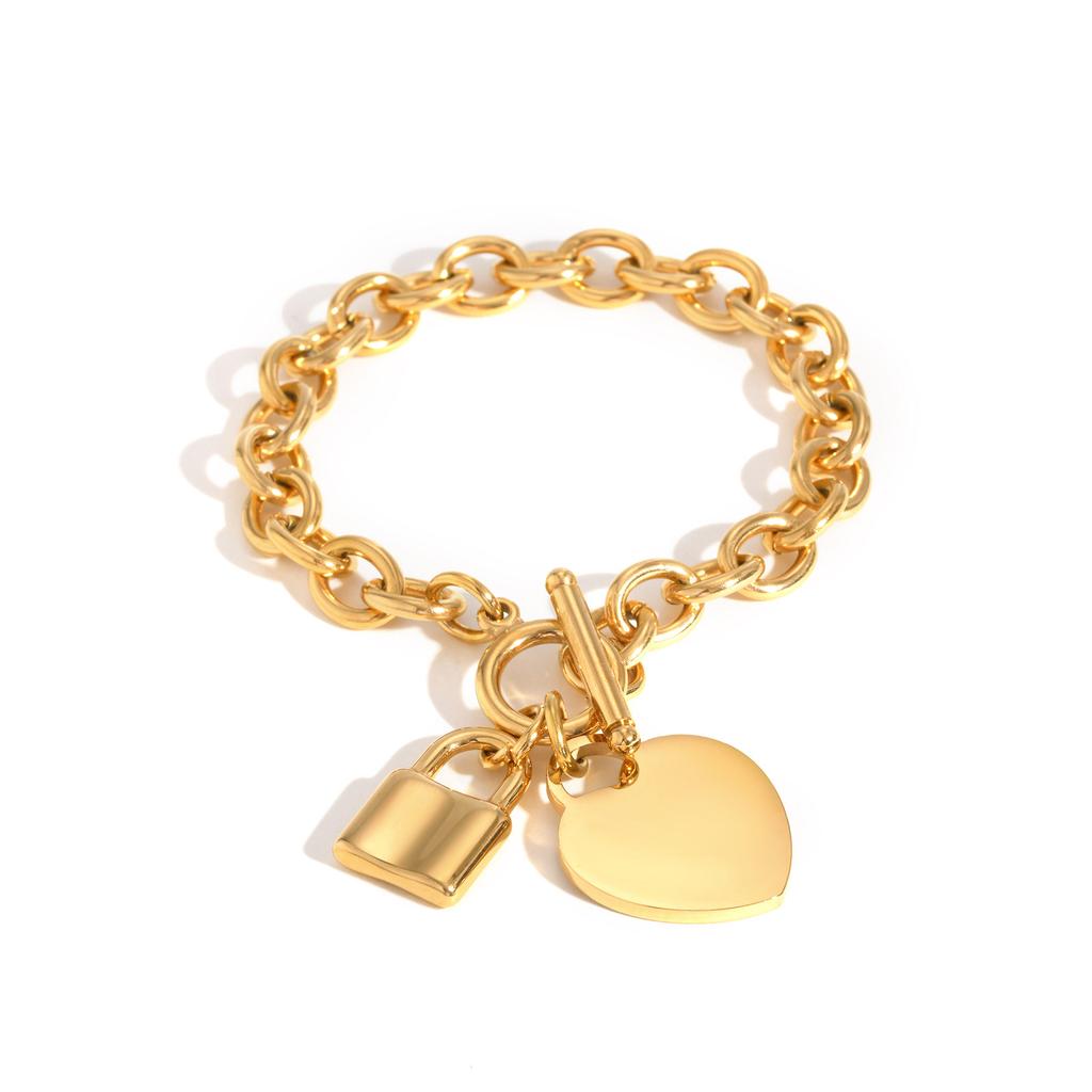 Luxurious Heart-shaped Lock Bracelet for Women,Stainless Steel Thick Link Chain Bracelets,Fashion Jewelry Mother's Day Gift