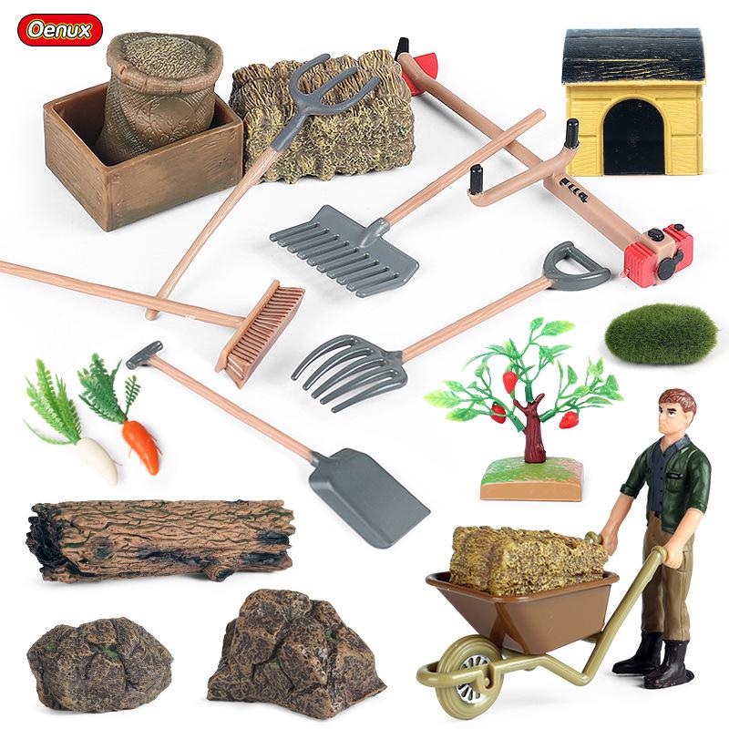 Animal Farm Model Set: Trees, Fences, Vegetables, Tools, Cart, and Props for Toy Scenes