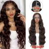 SOKU Burgundy Synthetic Lace Front Wig For Women 30 Inch Long Body Wave Side Part Transparent Lace Wigs Heat Resistant Fiber