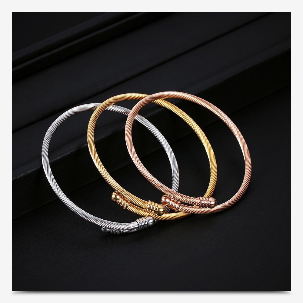 Retro Vintage Punk Style Titanium Steel Stacking Bracelet Set 18K Gold Rose Gold Silver Men's Stainless Steel Open Wire Bangle