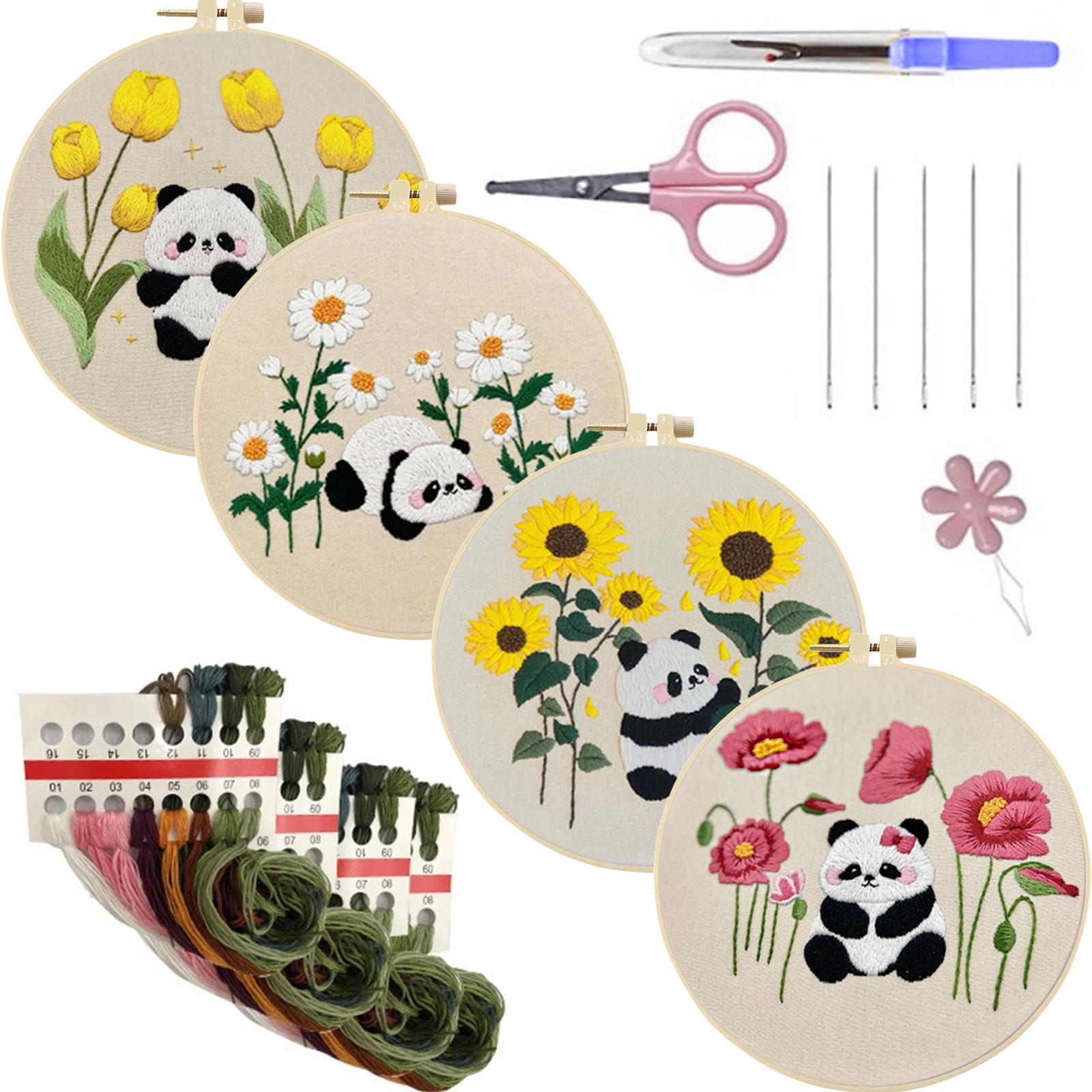 

4 Pack Animal DIY Embroidery Kit with Embroidery Hoop Embroidery Stitches Practice Kit for Beginners Gift for Craft Lovers