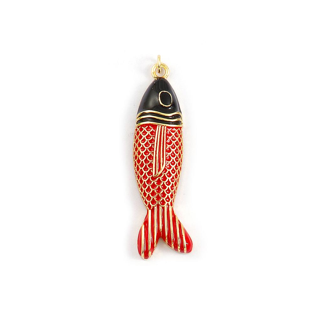 Doreen Box 1 Stück Messing Fisch Anhänger 18 Karat Vergoldet Emaille Fisch Tier Ozean Schmuck Charms für Halskette Zubehör 5,6 cm x 1,5 cm