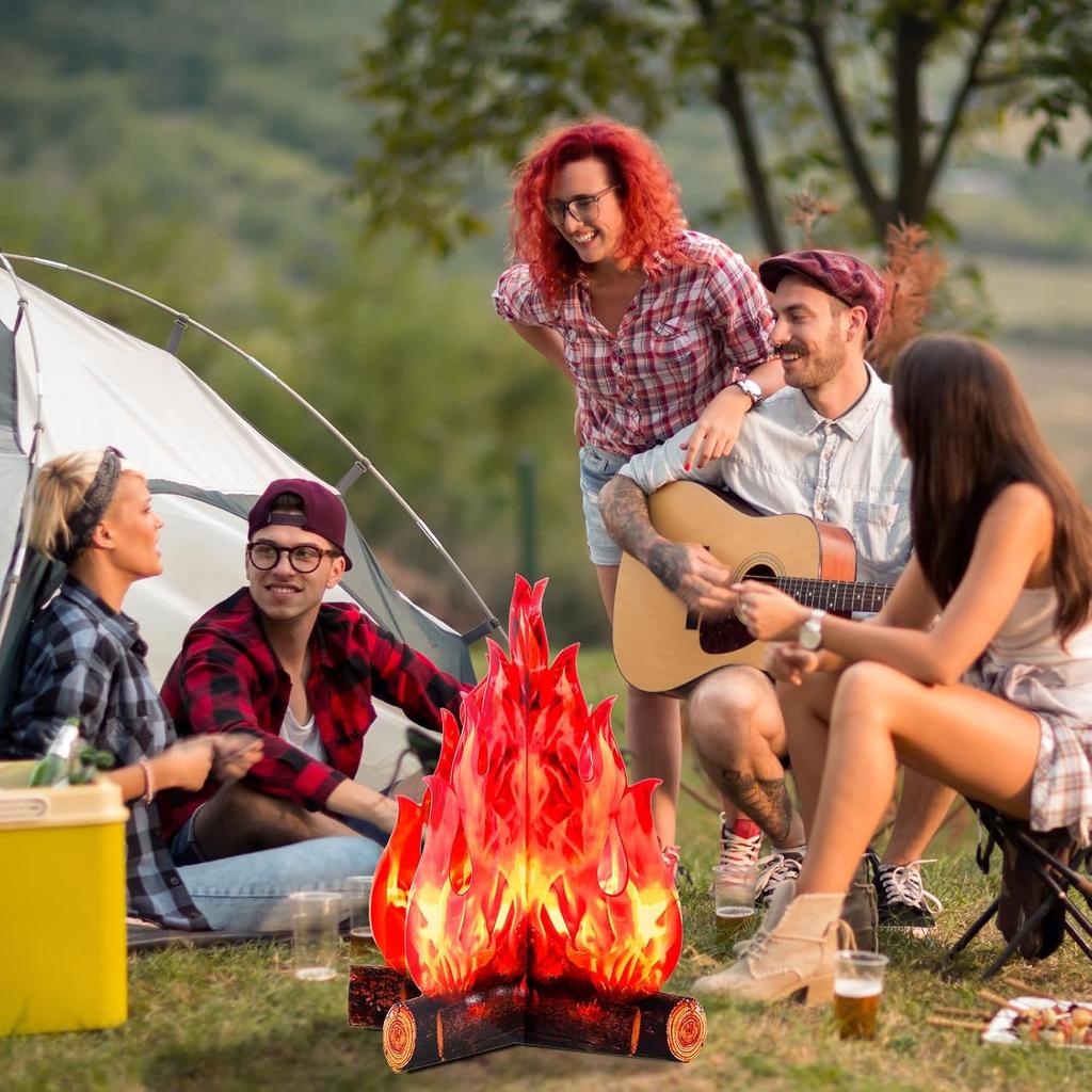 2/4 PCS 3D Fake Campfire – Safe Artificial Flame Decor for Indoor Camping, Bachelorette Parties, Photo Props & Classroom Events