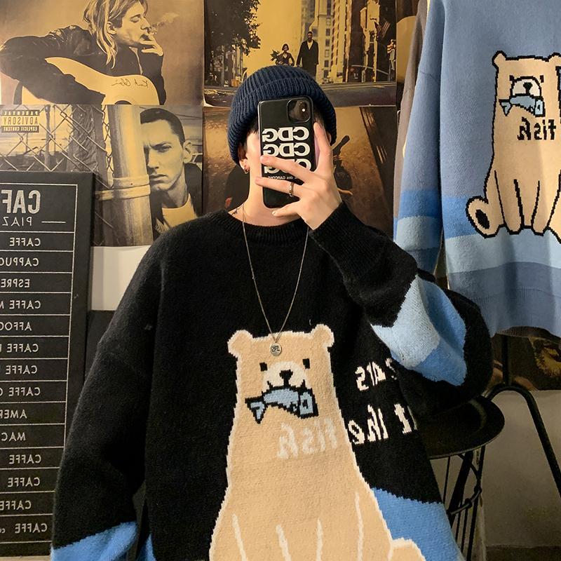 

Зимний новый мужской свободный и ленивый утолщенный пуловер вязанной нижней части 3XL чёрный