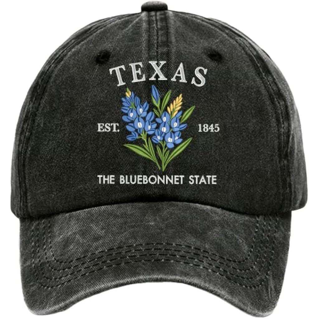 Texas Bluebonnet State Est 1845 Vintage Baseball Cap Casual Polyester Adjustable Sun Hat