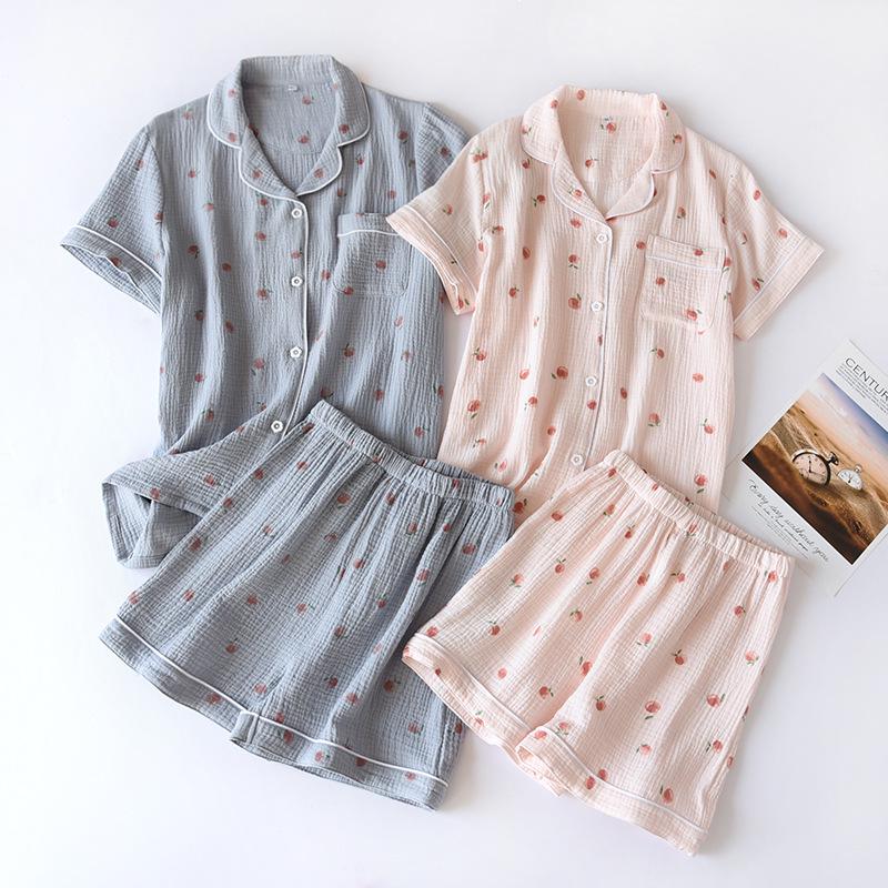 Women's Short Sleeve Cotton Gauze Pajamas - Lightweight, Loose Fit for Spring, Summer, and Autumn