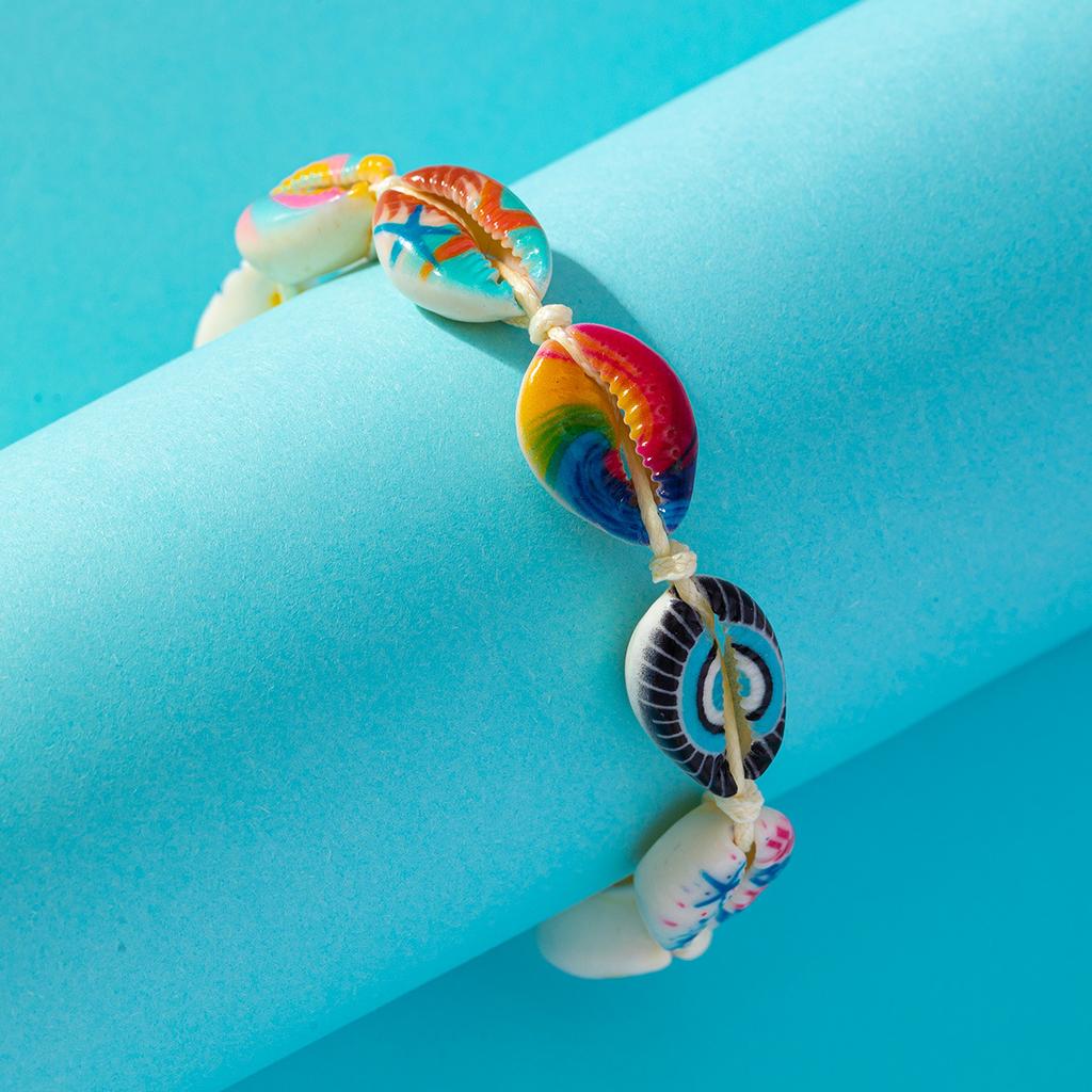 Braccialetto Intrecciato Fai da Te Bianco/colorato, Braccialetto da Donna con Conchiglie Colorate, Moda Estiva, Esterno Spiaggia Lunghezza Regolabile, Pittura a Mano
