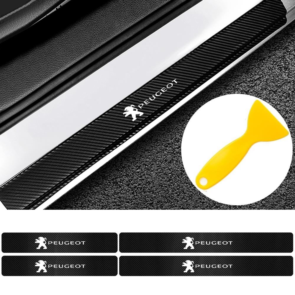 4PC Carbon Fiber Car Door Sill Stickers Auto Emblem Protective Decal For Peugeot 3008 5008 208 407 406 4008 206 308 207 2008 508