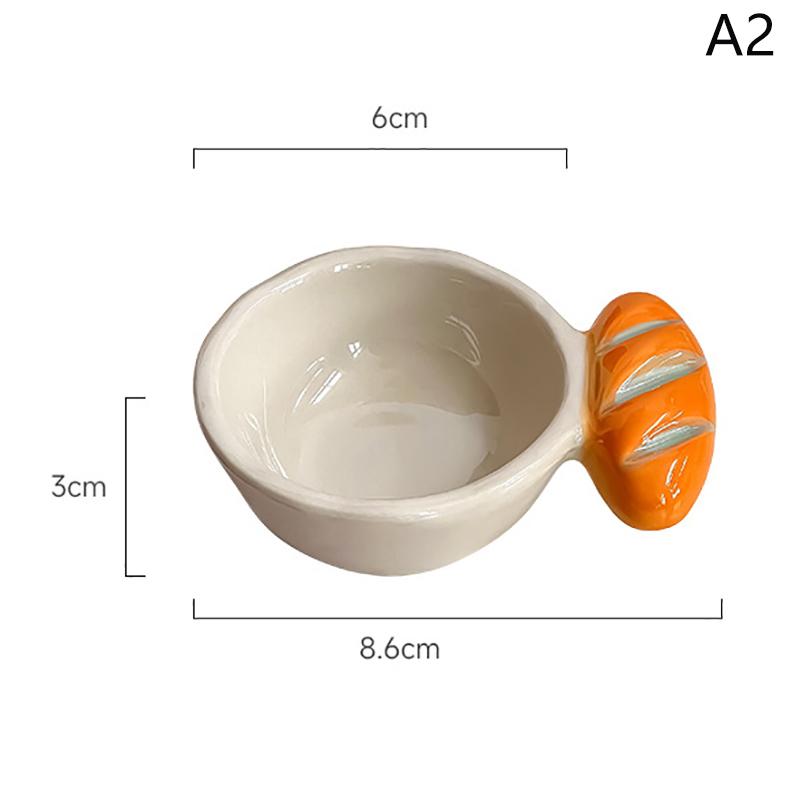 Embossed Bread Handle Ceramic Small Dish Seasoning Dish Dipping Sauce Dish Household Flavor Dish Cute Side Dish Cute Little Dish