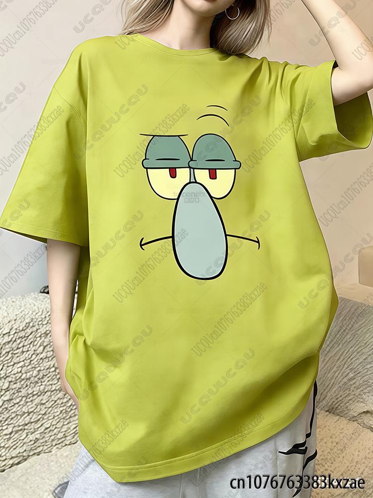 Summer New Cartoon SpongeBob Print T-shirts For Women Casual Street Hip Hop Tshirts Kawaii Sleepwear For Couple Y2K Loose Tops