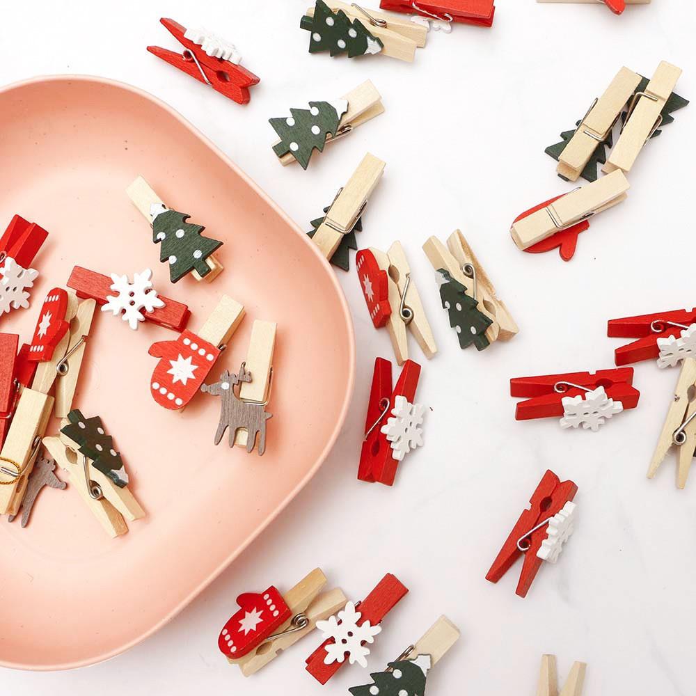 50pcs Christmas Wooden Clips New Year Party Decoration Photo Wall Clip DIY Christmas Ornaments Decorations for Home Xmas Tree