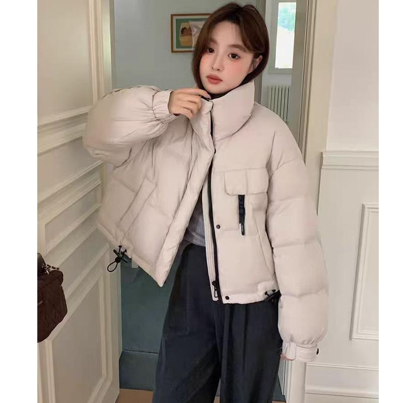 

Короткая пуховая хлопковая одежда для женской зимы новая простая стойка воротник мягкая восковая свободная маленькая куртка-хлеб S