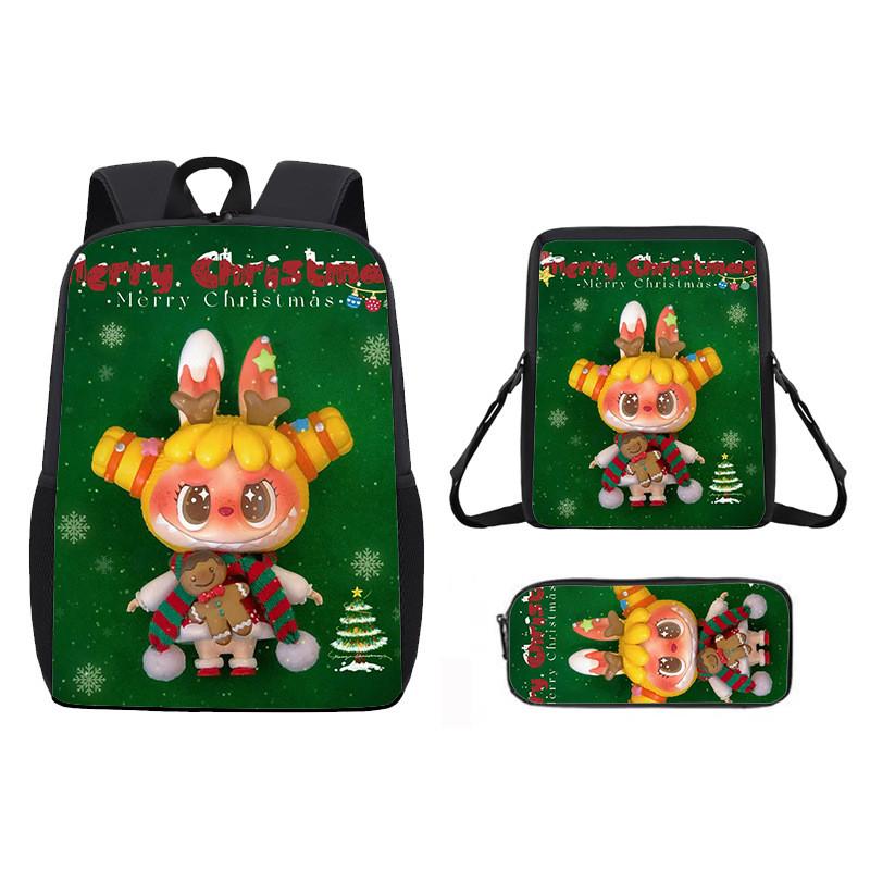 Christmas Backpack Cartoon Shoulder Bag Pencil Case Three Piece Set