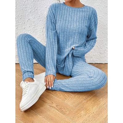 Damenanzug, Herbst Neue Modische Lässige Temperamentvolle Lockere Rundhals Rippstrickanzug für Damen